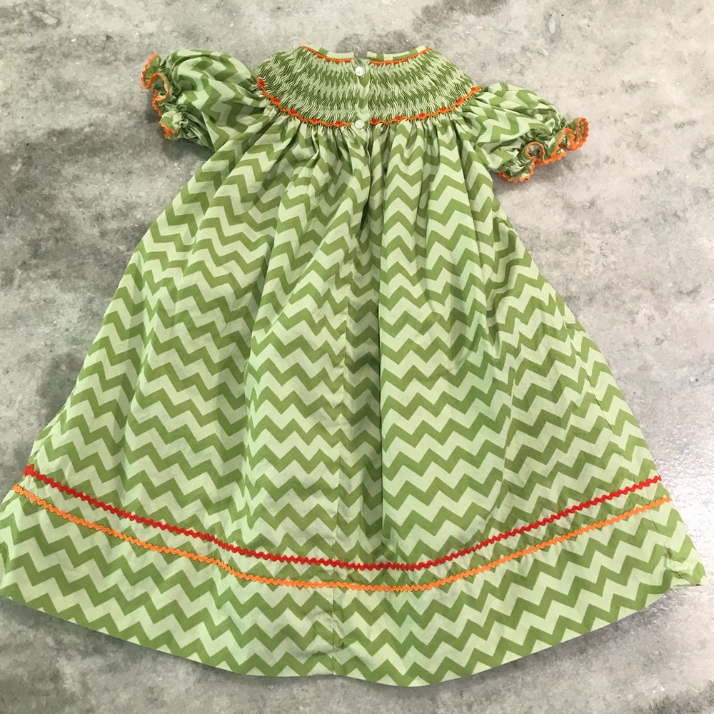 Anavini Hand Smocked Pumpkin Dress Rick Rack Size 2 - Picture 2 of 6